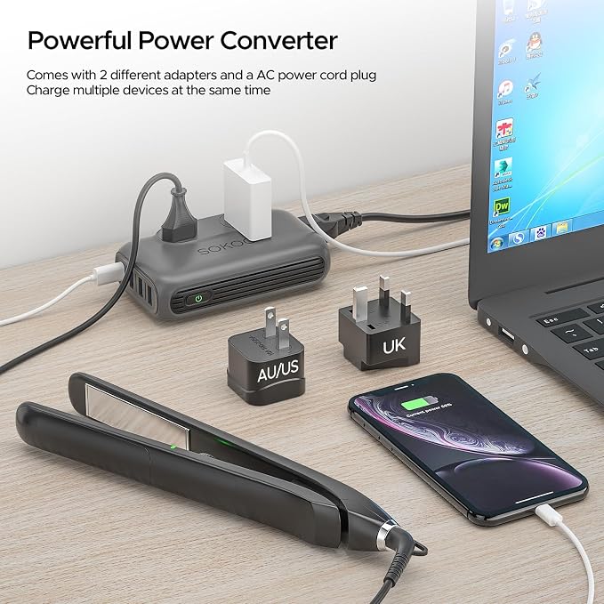 SOKOO 220v to 110v Voltage Converter, International Universal Travel Adapter, 4 USB Ports (1 USB C) Step Down Power Converter Adapter Combo with UK/AU/US/EU Plug Adapter