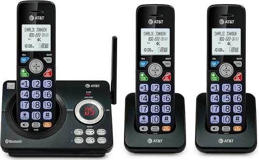 AT&T DECT 6.0 Cordless Phone, 3-Handset – Smart Call Blocker, Bluetooth Connect to Cell, Caller ID Announce, Answering Machine | DL72379