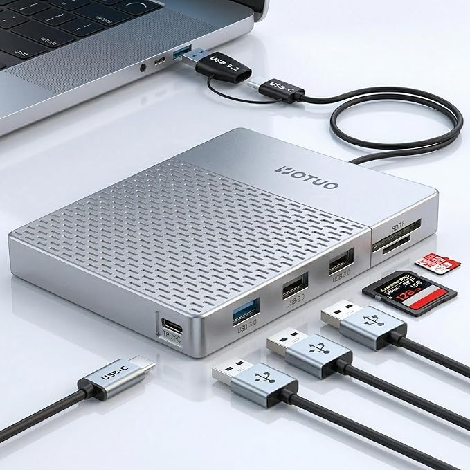 YOTUO Docking Station External Hard Drive Storage, USB-C Hub + HDD 7-in-1, USB 3.0, SD/TF Card, HDD for Windows, Mac, Android, iOS (iPhone 15/16/17), TV, Phone, Laptop, Desktop, PC (Silver, 1TB)