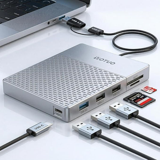 YOTUO Docking Station External Hard Drive Storage, USB-C Hub + HDD 7-in-1, USB 3.0, SD/TF Card, HDD for Windows, Mac, Android, iOS (iPhone 15/16/17), TV, Phone, Laptop, Desktop, PC (Silver, 1TB)
