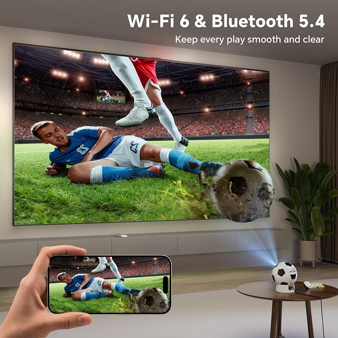 [Built in APP & Electric Focus] Smart Mini Projector with WiFi 6 & Bluetooth 5.4, Movie Projector for Bedroom Outdoor, Auto Keystone, 1080P Supported, Compatible with Smartphone HDMI USB
