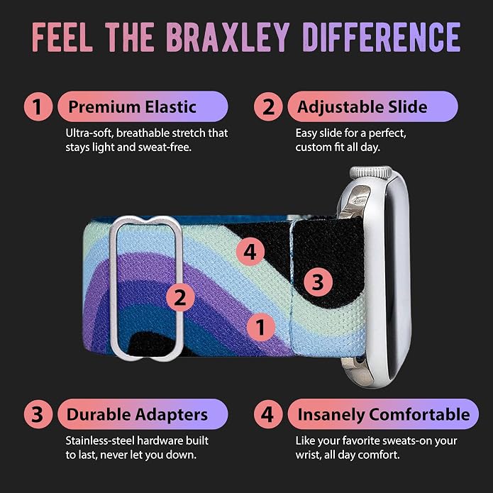Braxley Bands for Apple Watches - Stretchy and Washable - Adjustable with Apple Watch Bands for Women & Men - Compatible with Apple Watch Series SE Ultra 9 8 7 6 5 4 3 2 1