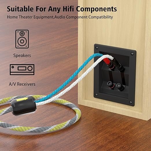 Monosaudio 9AWG Speaker Cable with Banana Blugs 2 x 6.3 mm² HiFi Audiophile Speaker Cable 1 Pair,OFC Gold Plated Brass Banana Plug Connectors for Speakers,Amplifier,Audio Video,AV Receivers（3M/9.9Ft）