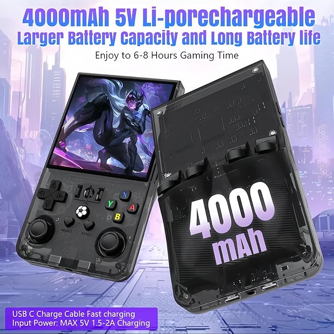 MYCHA R36MAX Retro Handheld Game Console Holiday Set with Accessory Kit - 4 Inch HD Screen, 128GB 21000 Classic Games, Portable Gaming for Adults (Glacial Blue Set)