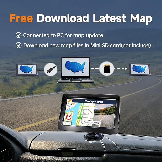 GPS Navigator for Car Truck RV Pickup, 7-inch with Hood No Network Required | 2026 Offline Map with Free Updates Lifetime, HD Touchscreen, Voice Guidance, Speed & Traffic Alerts, Custom Route by Car Size