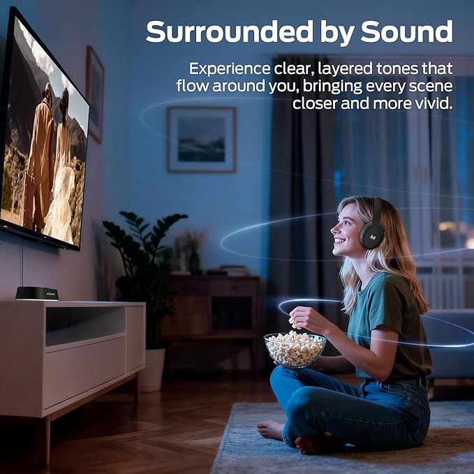Monster TVlink 300 Wireless Headphones, TV Headphones Wireless for Seniors with Transmitter Charging Base, Over Ear Headphones with Bluetooth 5.3, 45H Playtime, No Audio Delay, Comfortable Fit, Black