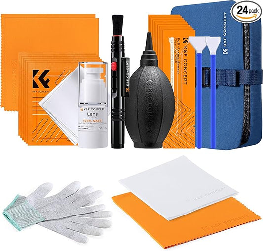 K&F Concept Professional Camera Cleaning Kit - Sensor Cleaner, APS-C & Full-Frame Swabs, Air Blower, Lens Brush, Gloves, Lens Cloths, Carry Case, Lens Cleaning Kit for FF DSLR & Mirrorless Cameras