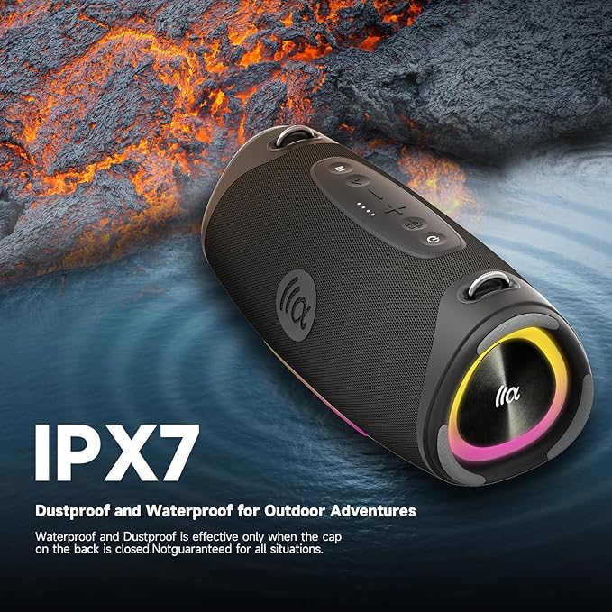 TAZATA Bluetooth Speaker Wireless, 120W (Peak Loud Outdoor Speaker with Deep Bass Subwoofer, IPX7 Waterproof Floating Pool Speaker, RGB Lights, 11H Playtime, Multi-Sync 100+ for Party Camping Beach