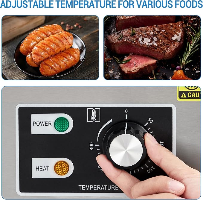 18" Commercial Griddle, Electric Countertop Flat Top Griddle with 2 Shovels & 2 Brushes, 1600W 122-572 ℉ Adjustable Temp, Stainless Steel Teppanyaki Grill for Restaurant Homes