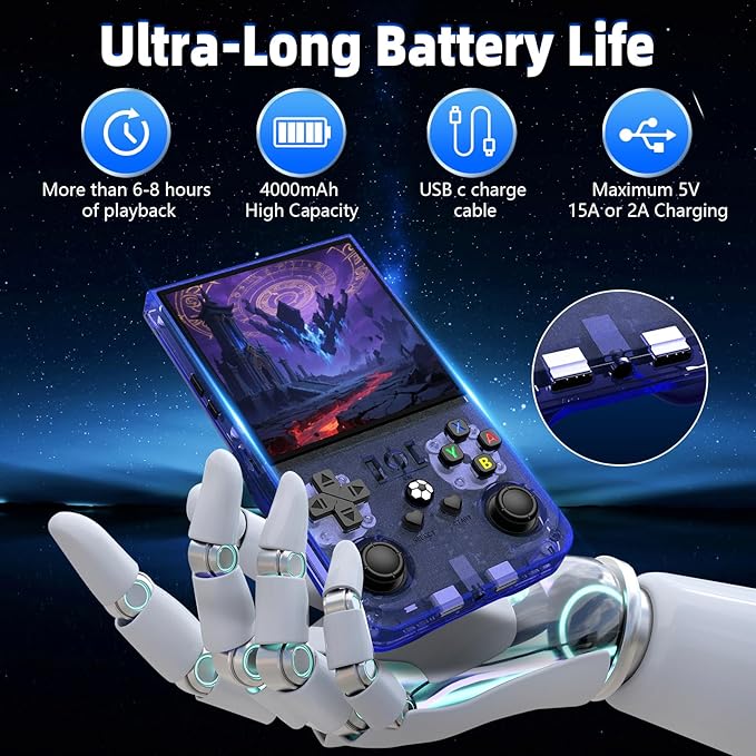 R36MAX Retro Gaming Console, Retro Handheld Games Console with 64GB TF Card, Portable Hand Held Open Source Linux System, 4.0 inch IPS HD Screen Video Game Consoles, 4000mAh Battery (Blue)