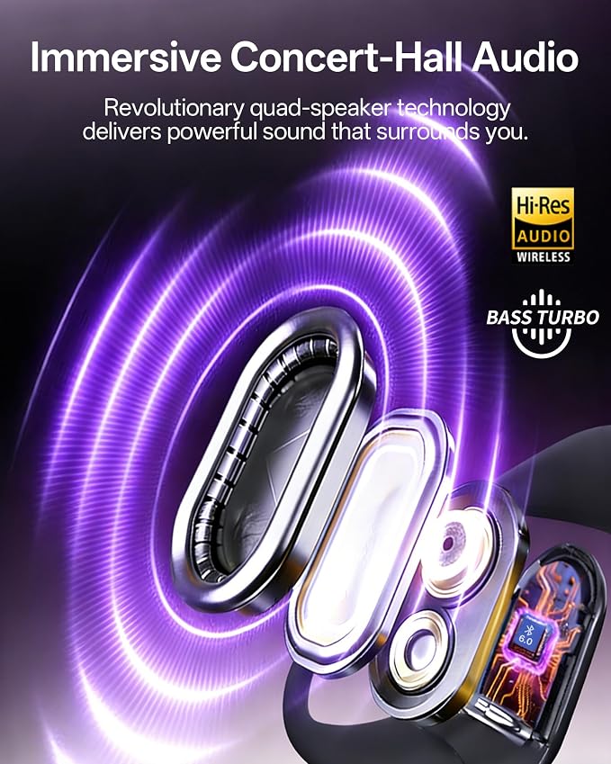 Open Ear Headphones, Over Ear Earbuds with Ear Hooks, True Wireless Bluetooth 6.0 Earphones with Mics, Stereo Sound, Ultra-Comfort, 60H Playtime, IPX7 Waterproof Ear Buds for Running Workout