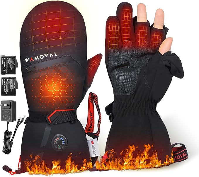 Heated Gloves, 7.4V Rechargeable Hand Warmer for Men Women, Up to 8 Hours, 3 Heat Settings, Windproof Thermal Fleece 3-Finger Magnetic Flip for Hunting/Fishing/Photography/Drone, Touchscreen