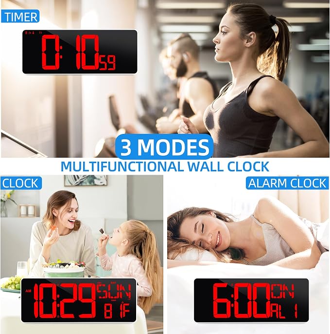 13.7”Digital Timer Large LED Screen displays（5'' Number）,The Date time, Remote Control, Turn on/Off 10 Seconds Countdown Voice Notification, for Chefs,Students, Children, Seniors