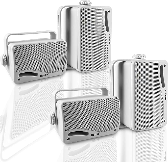 Herdio 3.5 Inch Passive Outdoor Speakers Wired Waterproof Wall Mount Speakers with 400W Superior Sound, All-Weather Durability, for Home Patio Garden Marine Boat Garage Indoor,4-Pack White