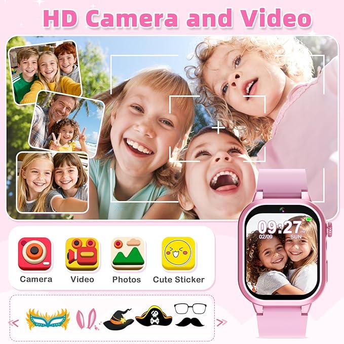 Kids Smart Watch Girls Gift for Girl Aged 5-12, 40 Games HD TouchScreen Kids Watch with Video Camera Music Pedometer Audiostory Learn Card Toys Birthday Gifts for Girls Ages 5 6 7 8 9 10(Pink)