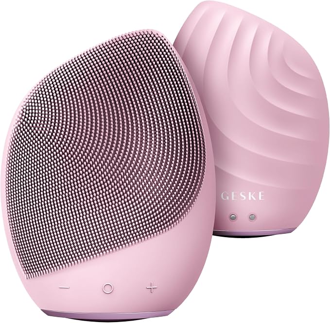 GESKE SmartAppGuided™ Sonic Facial Brush 5 in 1 | Vibrating Electric Facial Cleansing Brush | Soft Silicone Brush | Professional Facial Cleanser | Skin Cleanser & Exfoliator | Face Massager
