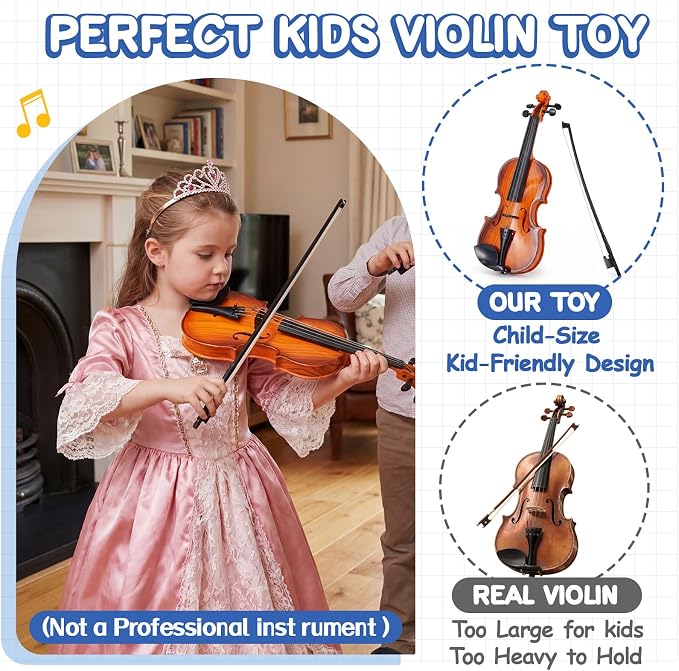 Lewtemi Kids Violin Toy, Fake Electronic Plastic Mini Violin with Melodies, Non-Professional Musical Instrument for Preschool Education, Early Learning Toy for Children Birthday Gift(Reddish Brown)