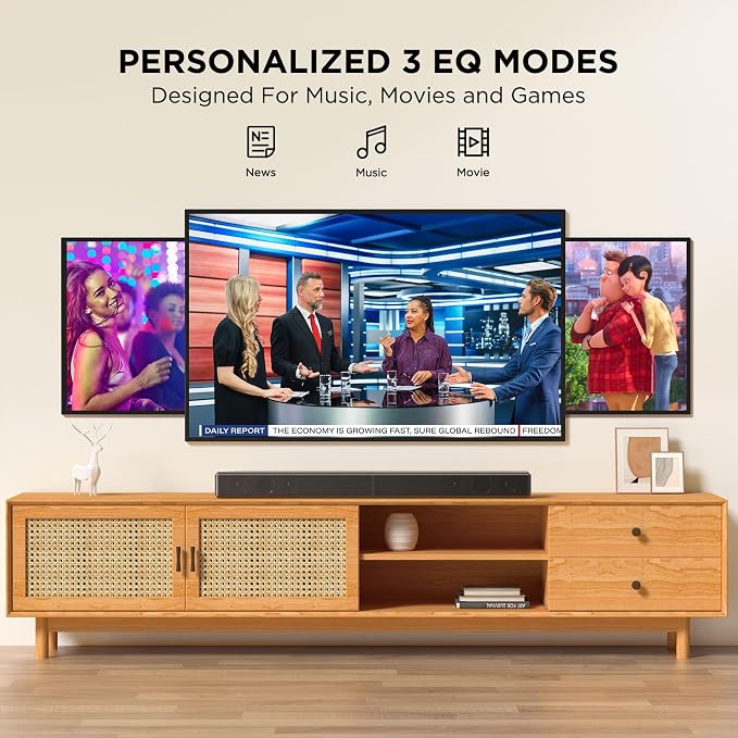 2.0 ch 100W Sound Bar for Smart TV, 2-in-1 Detachable Bluetooth 5.3 Speaker with 3 EQ Modes & Adjustable Bass - Home Theater Audio for Movies, Gaming, Music