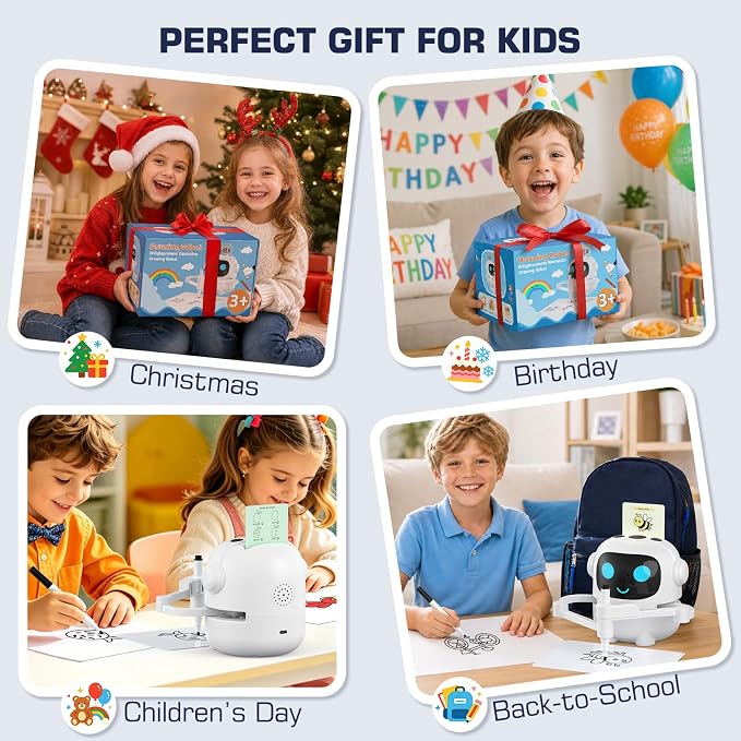 Drawing Robot for Kids, 200 Cards Voice Interactive Educational Toy for 3 4 5 6 7 8 Year Old Boys and Girls. Montessori Painting Learning Robot with Music, Party Birthday Gifts