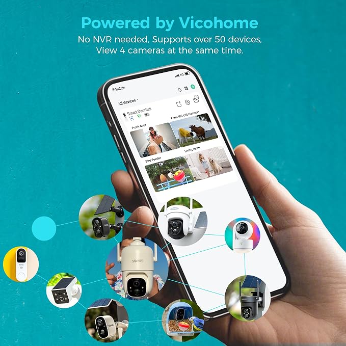 Vicohome 2G6B Best 2K Solar Security Camera Wireless Outdoor System, No NVR Needed, Battery Powered, Easy to Setup, Motion Detection,Two Way Audio,Color Night Vision, SD Slot,180 Days Care Plan
