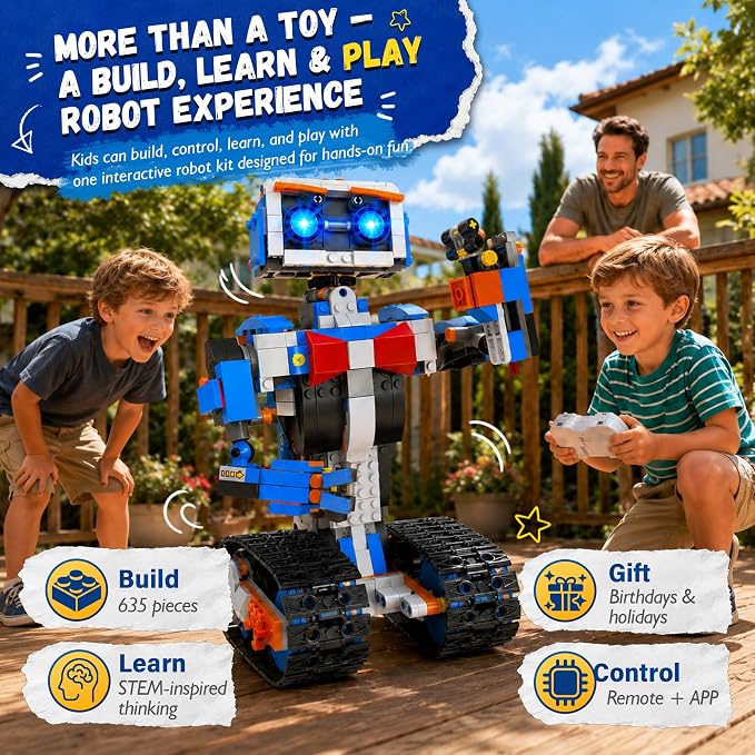 okk Robot Building Toys for Boys, STEM Projects for Kids Ages 6-12, Remote & APP Controlled Engineering Learning Educational Coding DIY Building Kit Rechargeable Robot Toy Gifts for Girls