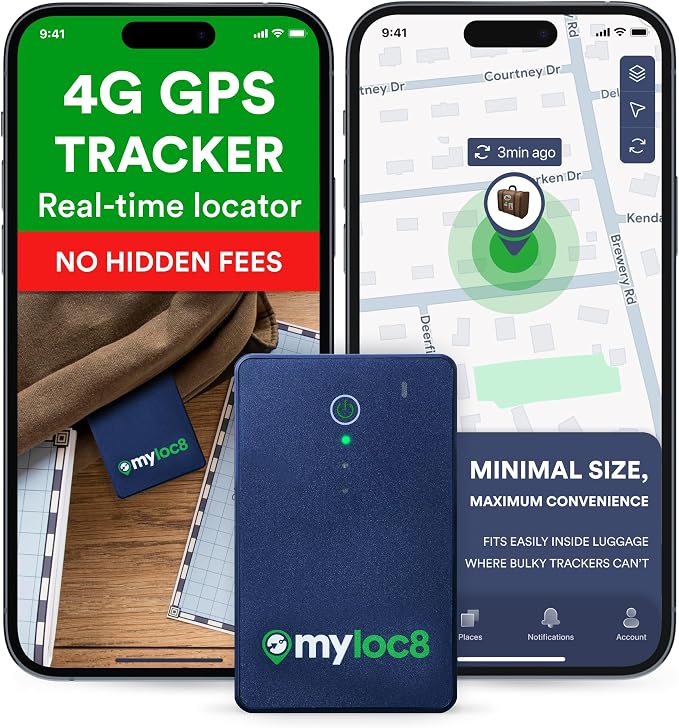 GPS Luggage Tracker for Suitcases TSA Approved, Android & iOS Compatible-Smart Tag with Bag Opening Alert - Real Time Tracking Device for Travel, Car, Trailer– Long Battery Life-Subscription Required