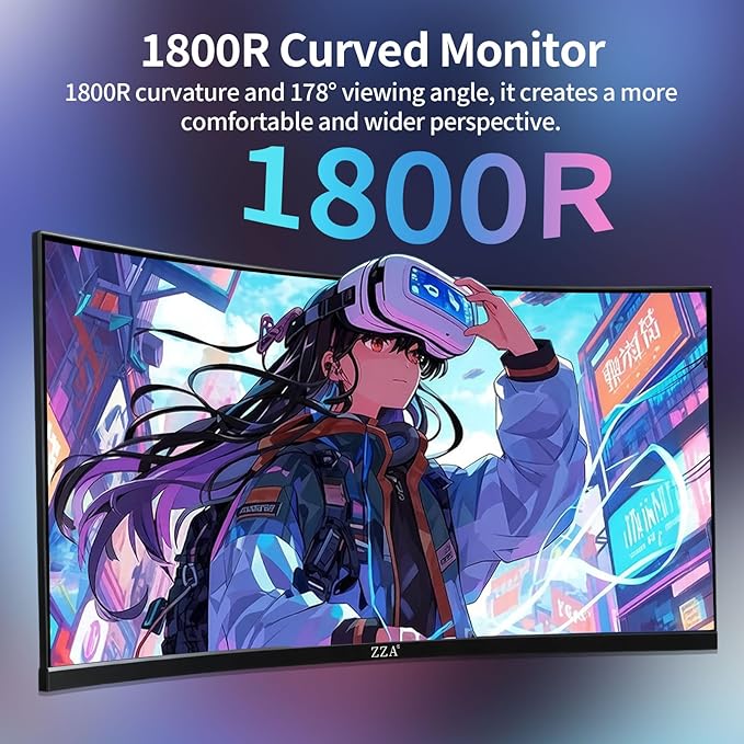ZZA 27 Inch Curved Gaming Monitor 144Hz-1080P FHD Computer Monitor,VESA Mount,HDMI/VGA Ports,Tilt Adjustable-Black