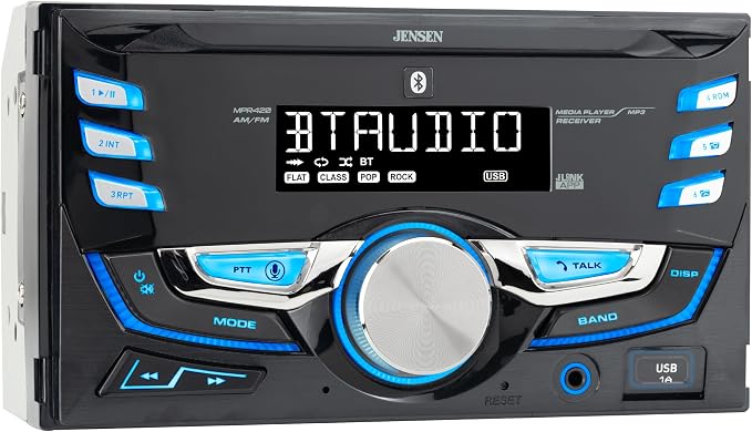 JENSEN MPR420 7-Character LCD Double DIN Car Stereo | Bluetooth Hands Free Calling & Music Streaming | Push to Talk Assistant | AM/FM Radio | USB Playback & Charging | Not a CD Player | Bluetooth hands-free calling and streaming, push-to-talk assistant...