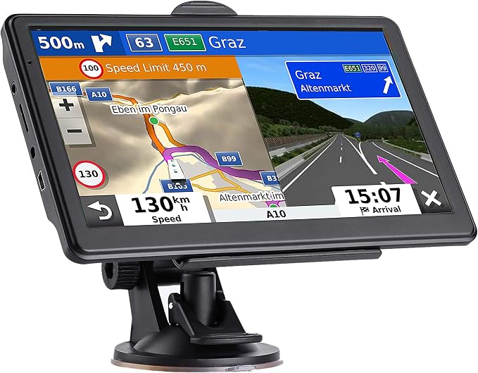 GPS Navigator for Car, 2026 Map 7 inch Touch Screen Car GPS 256-16GB,Voice Turn Direction Guidance, Support Speed and Red Light Warning, North America Lifetime map Free Update Truck(Black)