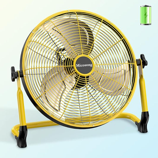 18'' Portable Battery Operated Fan, Cordless Camping Floor Fan Outdoor, Long Lasting Rechargeable Battery Powered Fan, 360° Tilt, USB Output, Wireless, for Home Gazebo Greenhouse Outside Gym