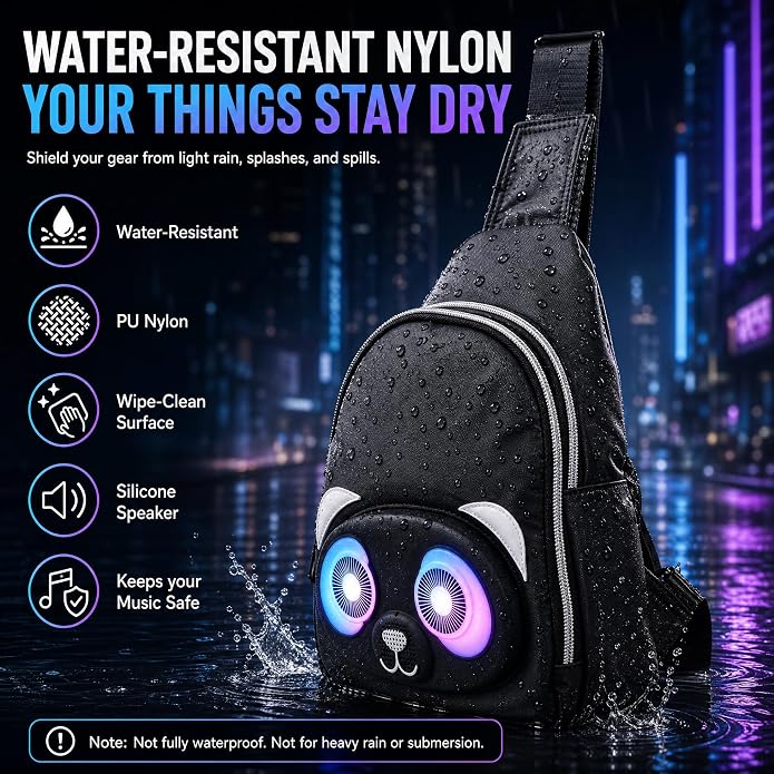 Portable Bluetooth Speaker Bag with Music-Sync LED Lights, Lightweight WaterResistant Crossbody Sling Bag for Men