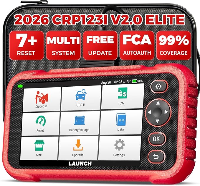 LAUNCH CRP123I V2.0 Elite OBD2 Scanner for All Cars&Brands,2026 Lifetime Free Update Engine ABS SRS Transmission Car Scanner,Oil/Brake/BMS/SAS/DPF/ABS Bleeding/Throttle Adaption,FCA SGW,Battery Test