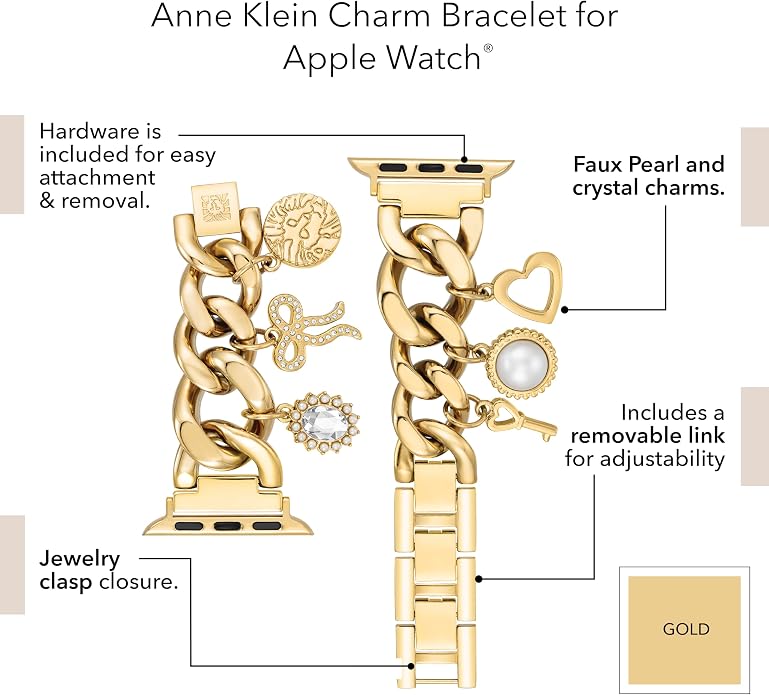 Anne Klein Fashion Chain Bracelet for Apple Watch, Secure, Adjustable, Apple Watch Replacement Band, Fits Most Wrists