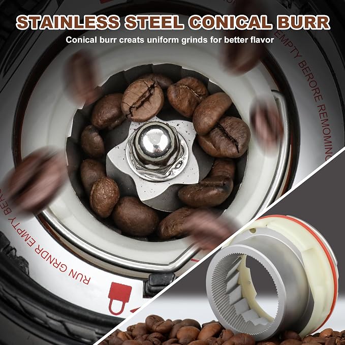 Conical Burr Coffee Grinder Electric, Espresso Coffee Bean Grinder for Home Use Adjustable 48 Grind Settings, 35s Precision Timer, Stainless Steel, Anti-Static for Pour Over/Drip/French Press