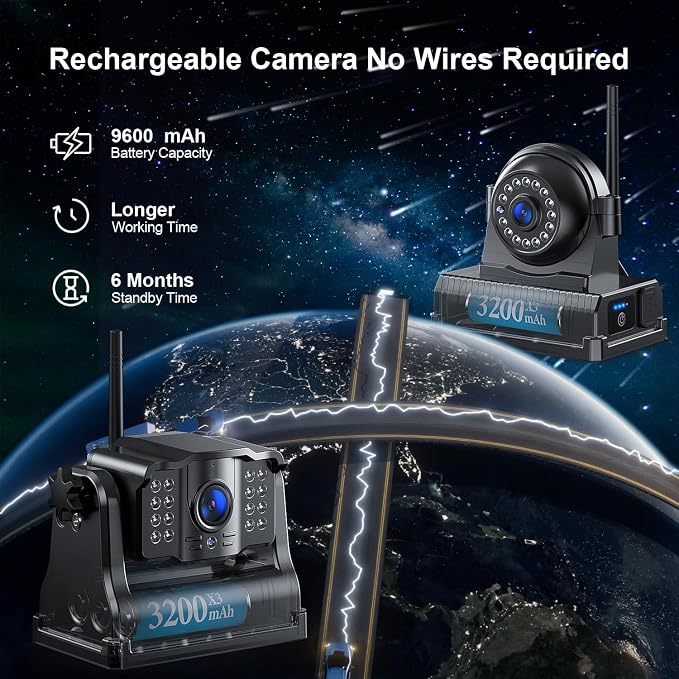 Fookoo HD 10" Magnetic Wireless Backup Camera,10" IPS Split Screen Monitor, Rechargeable 2 Side View 1 Rear View Cameras,Low Consumption 1-Min Install No Drilling Recording for Trailer Truck DCX103