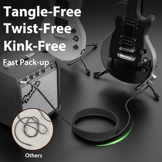 AA AUDIO ACCESSORY 1/4 Instrument Cable 30 ft, 20AWG 99.99% OFC - A Must for Long Guitar Cable, Nylon Braided Anti-Kinking Kevlar-Reinforced, AL&OFC Shielded Amp Cord for Fender Electric Guitar