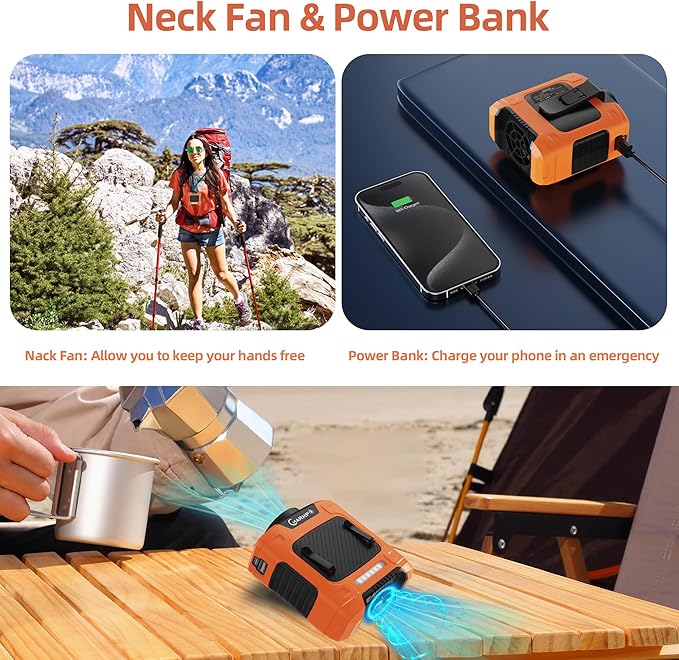 Waist Fan - 10000mAh Rechargeable, 24H Cooling, 16000RPM Strong Airflow, 3-Speed Portable Belt Fan with LED SOS & Red-blue Warning Light for Jobsite, Camping, Travel, Farming