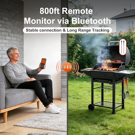 Smart Wireless Meat Thermometer with Dual Probes & APP Alerts, Bluetooth Grill Thermometer with 800ft, Digital Base, ±0.5℉Accuracy, LCD Backlit Screen for BBQ, Oven, Smoker, Kitchen Cooking