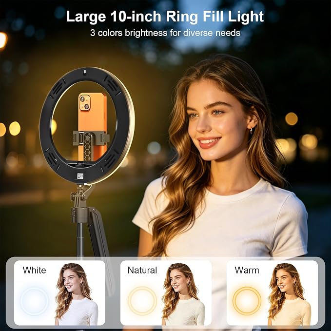10" Ring Light with 71" Phone Tripod Stand Auto Face Tracking, Vlogging Kit for iPhone Tripod with Remote, Dimmable LED Circle Round Light for TikTok/Makeup/YouTube/Live Steaming