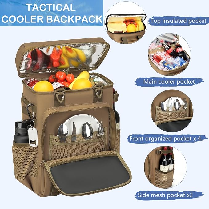 Tactical Cooler Backpack - 42 Cans Backpack Coolers Insulated Leak Proof for Men & Women, Soft Cooler Insulated Backpack for Lunch, Work, Camping, Hiking, Picnic, Beach & Travel