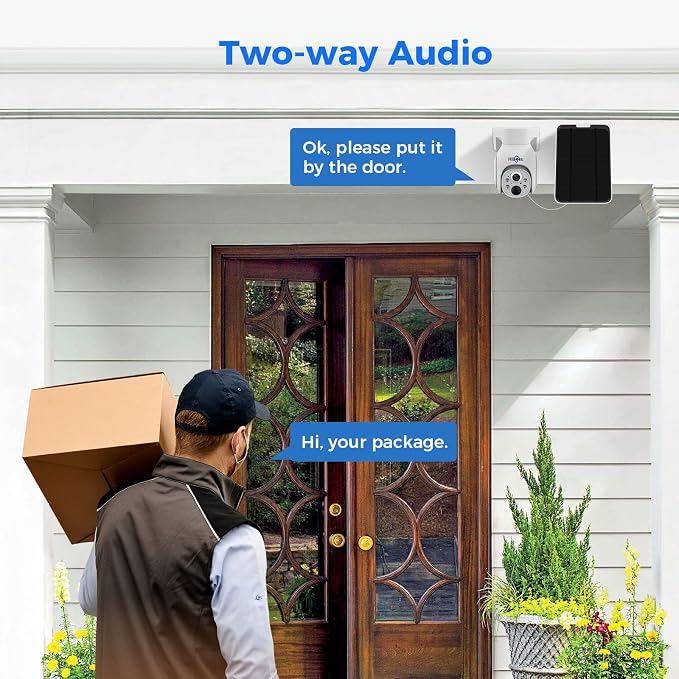 Hiseeu Solar Security Camera Outdoor, 4MP Wireless WiFi Camera, PTZ 360° View, PIR Motion Detection, Color Night Vision, IP66, 2-Way Audio, Compatible with Alexa (2PCS)