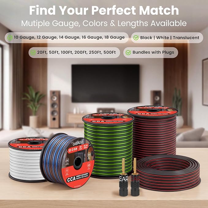 GEARit 16 Gauge Speaker Wire 200 ft,16 Gauge Wire with Foot Markers & Polarity Markings,Flexible Speaker Cable for Car Audio & Home Theater Speakers,Audio Cable for DIY Installations,CCA(Black)