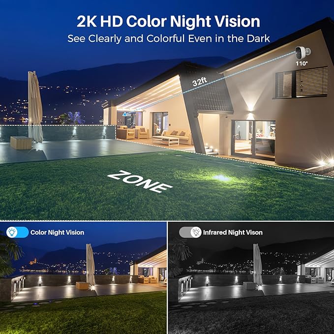 Vicohome Security Cameras Wireless Outdoor, 2K Battery Powered WiFi Cameras for Home Security with AI Motion Detection, Spotlight Color Night Vision, IP66 Weatherproof 2-Way Talk Siren Alarm, 2 Pack