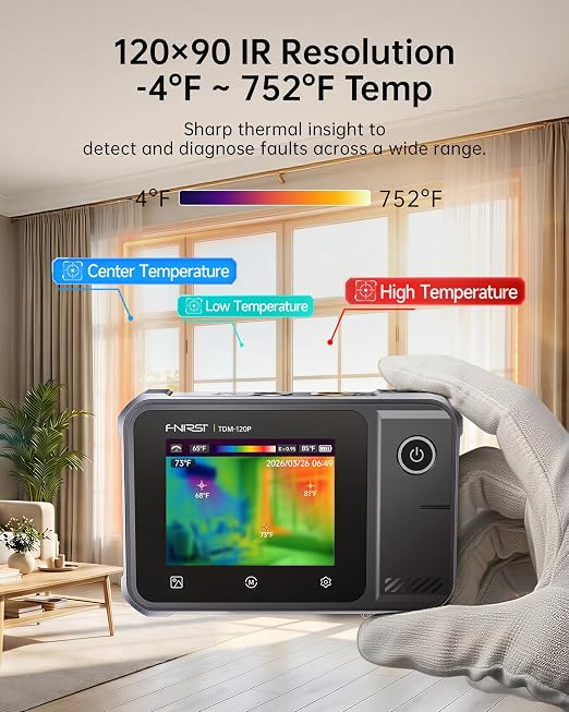 FNIRSI TDM-120P 2-in-1 Thermal Imaging Multimeter, 19999 Counts Digital Multimeter TRMS & 120x90 IR Resolution Thermal Camera, Infrared Imager with 2.8" Touchscreen for HVAC, Electrical & Auto Repair