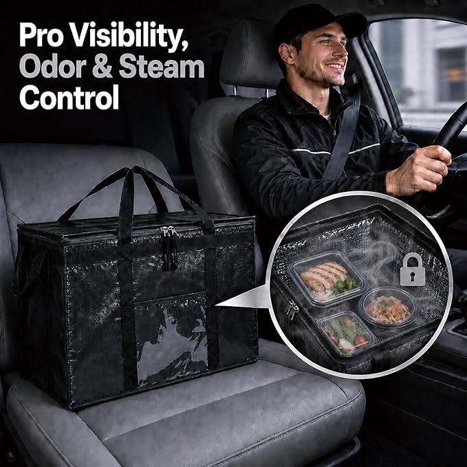 Insulated Bags for Food Delivery (2XL PRO) Grocery Shopping Cooler Bag, Pizza Delivery, Hot & Cold Catering Tote, Reusable, Foldable & Heavy Duty (Green)