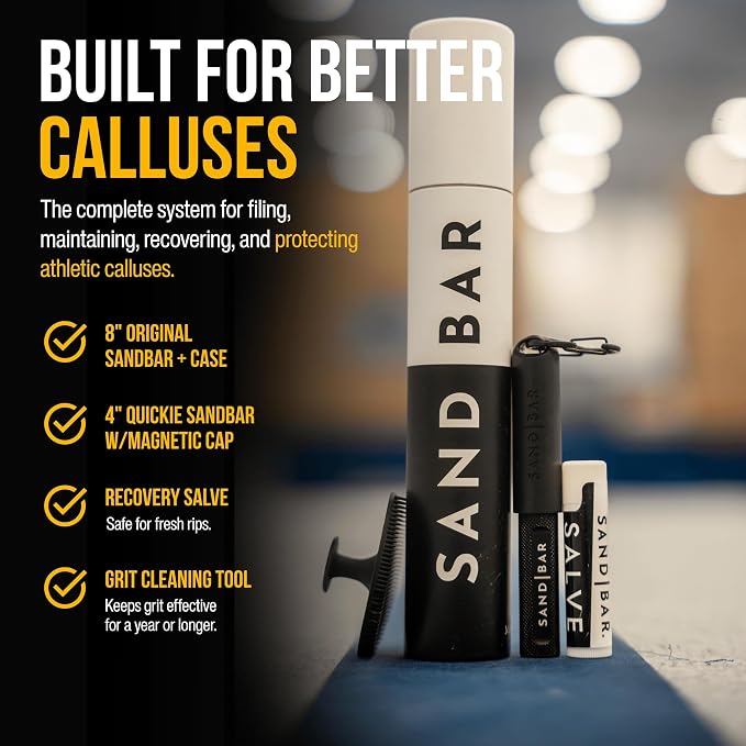 SandBar Ultimate Callus Remover Set - 4" & 8" Files with Moisturizing Salve Balm Stick - Elevating Athletes, Weightlifters & Rock Climbers for Smoother Hands & Feet - Gold (Black) (Gold Bundle)