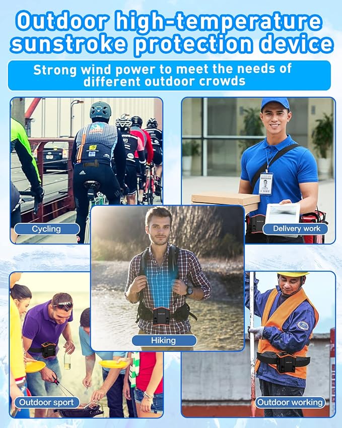 Upgraded Portable Waist Fan with Adjustable Belt,10 Times Strong Wind Waist Clip Fan with 12000mAh Battery Over 40H Working Time, Belt Fan for Outdoor Works,Camping,Travel,Fishing