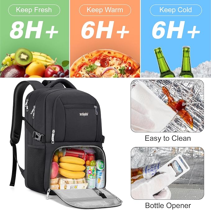 Insulated Lunch Backpack Fit 17" Laptop, Work Backpack with Lunch Box for Men & Women, Water Resistant College Computer Bag for Travel, Business, Hiking