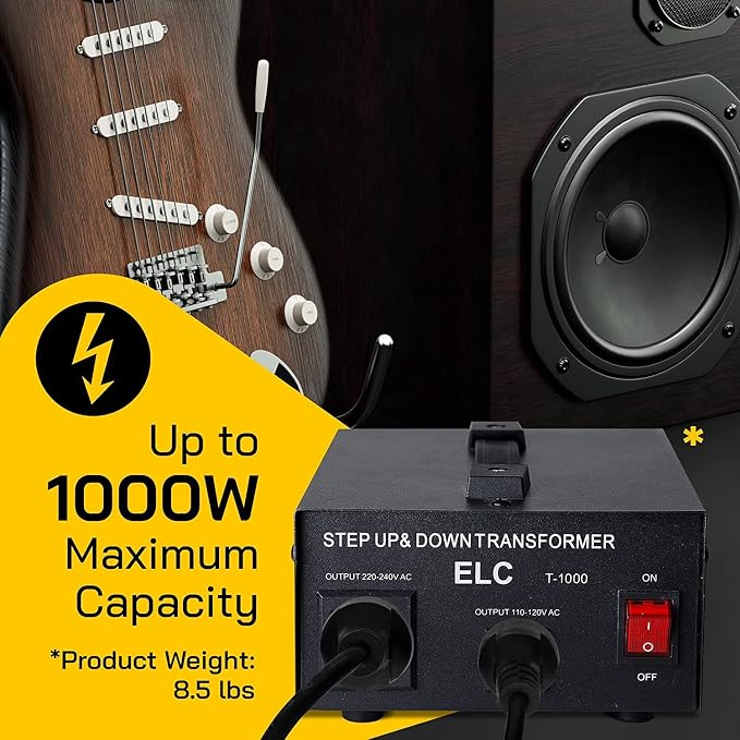 ELC T Series 1000 Watt Voltage Converter Transformer - Step Up/Down - 110v to 220v / 220v to 110v Power Converter - Circuit Breaker Protection, CE Certified [3-Years Warranty]