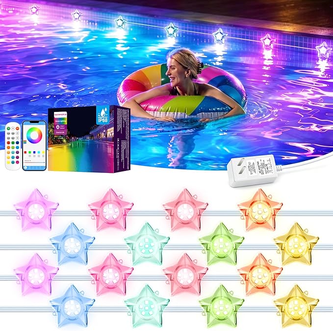 RGBIC Pool Lights 100FT - Plug-in Submersible LED Lights for Inground & Above Ground Pools, App & Remote Control, 16M Colors, Music Sync, IP68 Waterproof for Pool Party – Brighter Than Solar